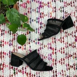Sole Socity Henna Black Leather Mesh Mule Sandals